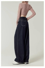 Quần Jeans Ống Rộng Xanh Đậm Kiểu Mỹ Cổ Điển – Cạp Cao Tôn Dáng QJ011260