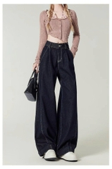 Quần Jeans Ống Rộng Xanh Đậm Kiểu Mỹ Cổ Điển – Cạp Cao Tôn Dáng QJ011260