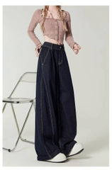 Quần Jeans Ống Rộng Xanh Đậm Kiểu Mỹ Cổ Điển – Cạp Cao Tôn Dáng QJ011260