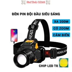 Đèn pin đội đầu Corisu chip led T8 siêu sáng chiếu xa 200m zoom xoay cơ học có USB sạc lại đội đầu tiện lợi không thấm nước