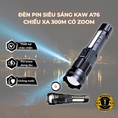 Đèn pin siêu sáng Corisu A76 chiếu xa 300m có Zoom, chống nước IPX4, pin trâu chip COB Led tâm tròn 7 chế độ sáng