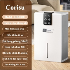 Máy hút ẩm mini Corisu For All GB-0828 kiêm lọc không khí tích hợp đèn ngủ 7 màu Khử Khuẩn
