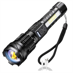 Đèn pin siêu sáng Corisu A76 chiếu xa 300m có Zoom, chống nước IPX4, pin trâu chip COB Led tâm tròn 7 chế độ sáng