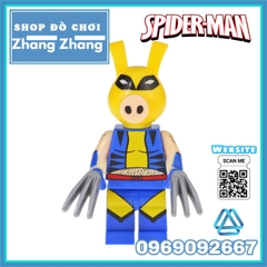 Đồ chơi xếp hình Spider Ham gồm Miles Morales - Ben Reily - Venom - Iron Ham - Hulk - Wolverham Minifigures Kopf KF6085