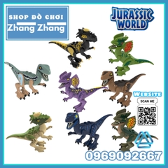 Xếp hình Công viên khủng long - Jurassic Park - Dilophosaurus - Velociraptor - Stygimoloch Lego Minifigures POGO PG8239