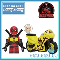 Xếp hình Deadpool Spider man siêu anh hùng Marvel tặng kèm xe motor mới nhất 2021 Lego Minifigures Kopf KF6100