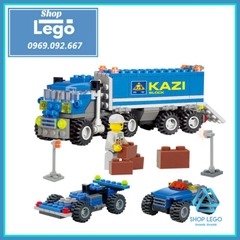 [163 Hình] Xếp hình Xe Container Truck có thể lắp thành xe thang, máy bay, xe chở hàng xe đua Lego Minifigures Kazi 6409