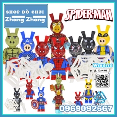 Đồ chơi xếp hình Spider Ham gồm Miles Morales - Ben Reily - Venom - Iron Ham - Hulk - Wolverham Minifigures Kopf KF6085