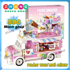 Đồ chơi lắp ghép mô hình Xe bán kem Dessert Trolleybus 590 hình quà tặng trang trí bánh sinh nhật Minifigures Zhegao 00887