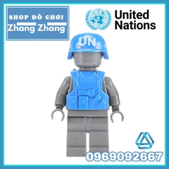 Đồ chơi xếp hình mũ và áo giáp chống đạn lực lượng gìn giữ hòa bình xanh Liên hiệp quốc U.N Minifigures POGO PGPJ4075
