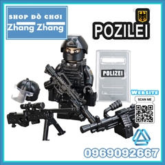 Xếp hình Polizei đặc nhiệm phản ứng nhanh Cảnh sát Đức đầy đủ vũ khí phụ kiện Lego Minifigures Tbstoys Tbs47-52