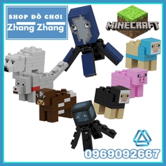 Đồ chơi xếp hình Minecraft trong Mine Blocks gồm Polar Bear - Sleeve-Fish - Dyed Sheep Squid Minifigures Lele B014 B022