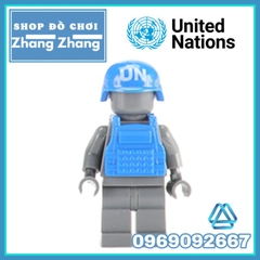 Đồ chơi xếp hình mũ và áo giáp chống đạn lực lượng gìn giữ hòa bình xanh Liên hiệp quốc U.N Minifigures POGO PGPJ4075