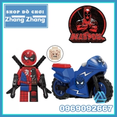 Xếp hình Deadpool Spider man siêu anh hùng Marvel tặng kèm xe motor mới nhất 2021 Lego Minifigures Kopf KF6100