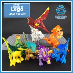 [12cm] Xếp hình Khủng long Velociraptor Indominus T-Rex Pterosaur Tyrannosaurs Triceratops Jura Lego Minifigures YG77021