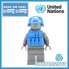 Đồ chơi xếp hình mũ và áo giáp chống đạn lực lượng gìn giữ hòa bình xanh Liên hiệp quốc U.N Minifigures POGO PGPJ4075