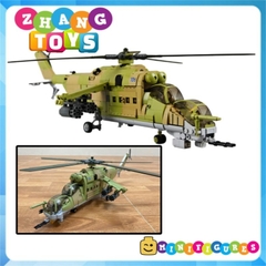 Đồ chơi xếp hình máy bay trực thăng Mi-24 xe tăng bay gồm 893 mảnh ghép Minifigures Sluban M38 B1137