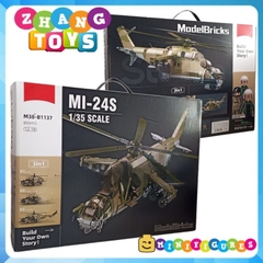 Đồ chơi xếp hình máy bay trực thăng Mi-24 xe tăng bay gồm 893 mảnh ghép Minifigures Sluban M38 B1137