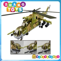 Đồ chơi xếp hình máy bay trực thăng Mi-24 xe tăng bay gồm 893 mảnh ghép Minifigures Sluban M38 B1137