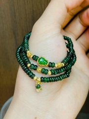 Phỉ Thuý xanh két cuốn 3 mix charm Phỉ Thuý bọc bạc phủ v24k