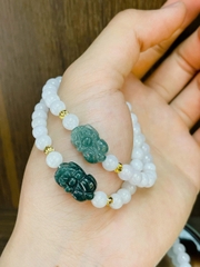 Ngọc môn mix Tỳ Hưu nhỏ Lam Ngọc + chặn bạc phủ vàng 24k