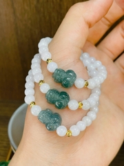 Ngọc môn mix Tỳ Hưu Lam Ngọc + chặn bạc phủ vàng 24k
