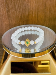 Bạch ngọc mix charm Hoa sen bạc phủ vàng 24k