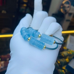 Lu thống khắc kim tiền mix ngũ điếu đá Aquamarine