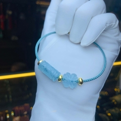 Lu thống khắc kim tiền mix cỏ 4 lá đá Aquamarine