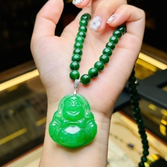 Chuỗi Cổ Ngọc Cẩm Thạch 8.5mm Mặt Phật Di Lặc Thạch Anh Xanh – Bình An & Tài Lộc