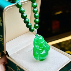 Chuỗi Cổ Ngọc Cẩm Thạch 8.5mm Mặt Phật Di Lặc Thạch Anh Xanh – Bình An & Tài Lộc