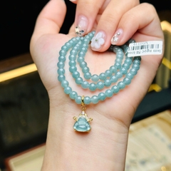 Chuỗi Cổ Lam Ngọc 5mm Mặt Di Lặc Lam Băng Bọc Bạc Phủ Vàng – Tâm An & May Mắn