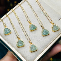 Dây Cổ Mặt Di Lặc Lam Băng Bạc Phủ Vàng – Biểu Tượng Hỷ Lạc & Bình An