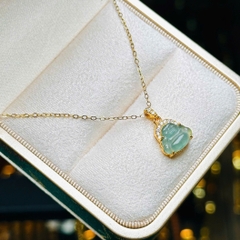 Dây Cổ Mặt Di Lặc Lam Băng Bạc Phủ Vàng – Biểu Tượng Hỷ Lạc & Bình An