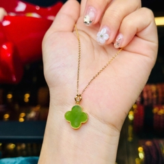 Dây Cổ Cỏ 4 Lá Ngọc Bích Bạc Phủ Vàng – Biểu Tượng May Mắn & Bình An