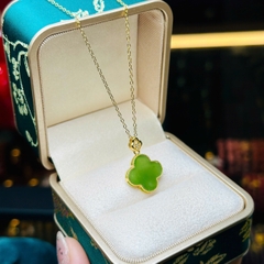 Dây Cổ Cỏ 4 Lá Ngọc Bích Bạc Phủ Vàng – Biểu Tượng May Mắn & Bình An