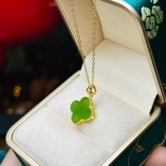 Dây Cổ Cỏ 4 Lá Ngọc Bích Bạc Phủ Vàng – Biểu Tượng May Mắn & Bình An