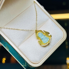 Dây Cổ Mặt Phật Lam Băng Ngọc Bạc Phủ Vàng – Tâm An & Khởi Đầu Cát Tường