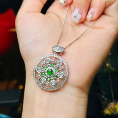 Dây Cổ Chấm Bi Bạc Phủ Vàng & Mặt Phỉ Thúy Lục Đế – Tinh Hoa Quyền Quý