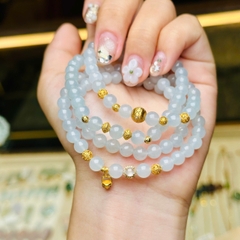 Chuỗi phỉ thuý băng trắng 6mm mix charm v18k