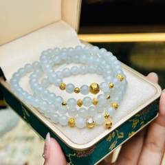 Chuỗi phỉ thuý băng trắng 6mm mix charm v18k