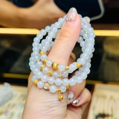 Chuỗi phỉ thuý băng trắng 6mm mix charm v18k