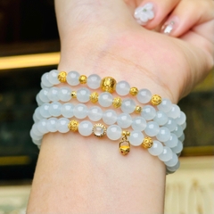 Chuỗi phỉ thuý băng trắng 6mm mix charm v18k