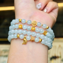 Chuỗi phỉ thuý băng hoa bay 6.2mm mix charm v18k