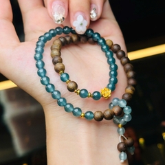 chuỗi lam băng ngọc đậm 5.8mm mix trầm chìm hải nam 6.5mm charm v24k