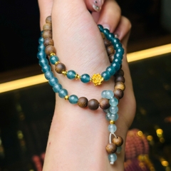 chuỗi lam băng ngọc đậm 5.8mm mix trầm chìm hải nam 6.5mm charm v24k