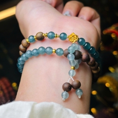 chuỗi lam băng ngọc đậm 5.8mm mix trầm chìm hải nam 6.5mm charm v24k