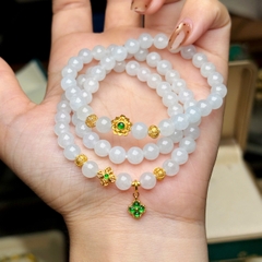 Phỉ thuý trắng l1 6,5mm mix charm v18k