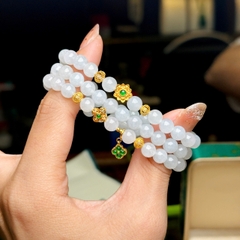 Phỉ thuý trắng l1 6,5mm mix charm v18k