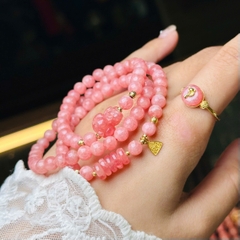 Chuỗi đá đào hoa 5mm mix charm v18k